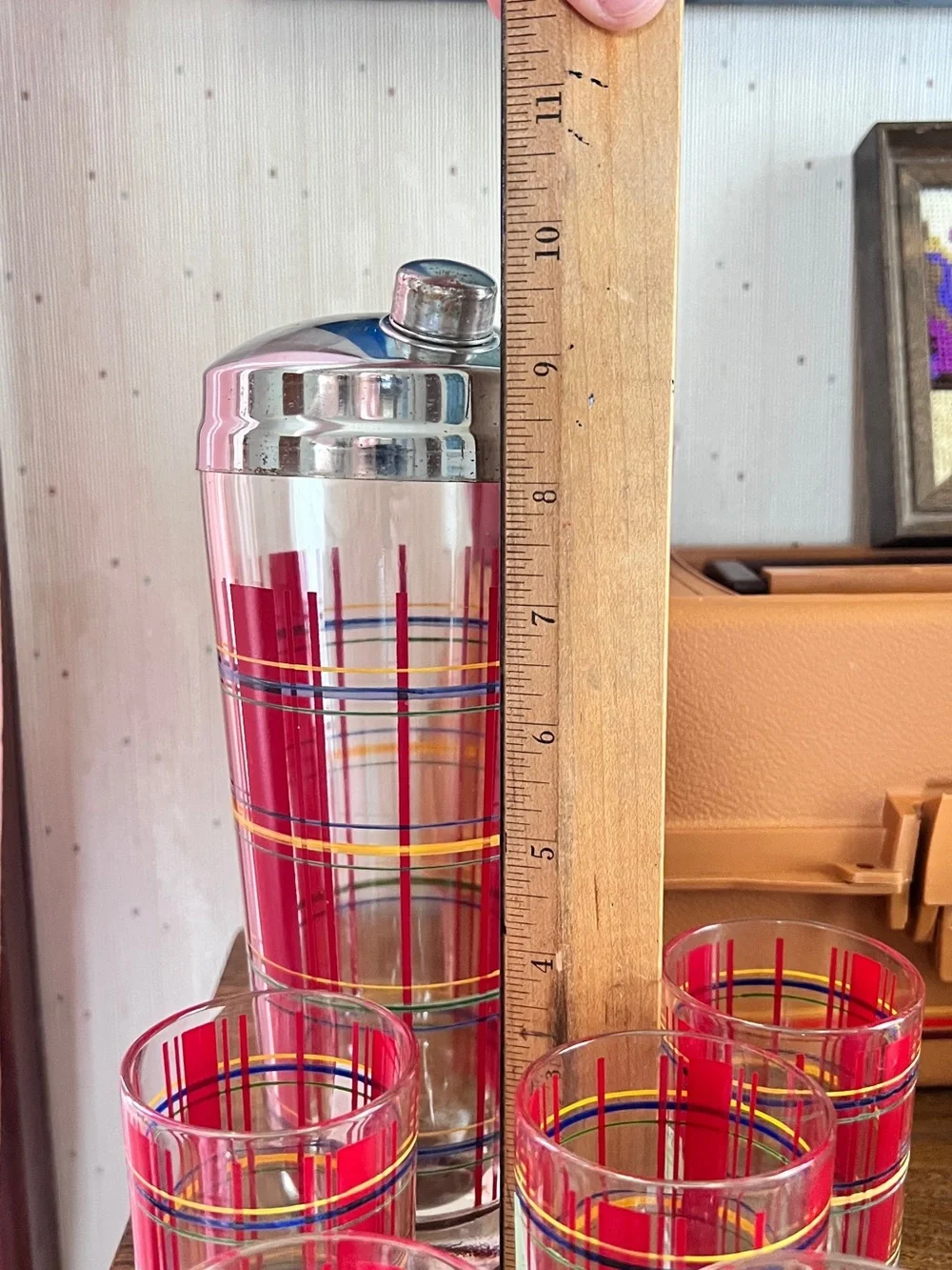 Vintage Red Plaid Glass Cocktail Shaker Set